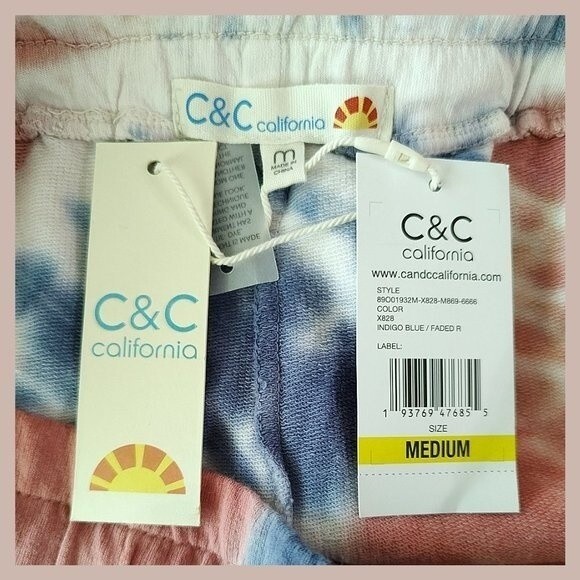 C&C California NEW INDIGO BLUE Dopamine Tie Dye Drawstring Elastic Sweat Short M - Picture 5 of 12